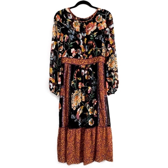 Anthropologie Dresses & Skirts - Anthropologie Black Floral Maxi Dress with Rust Accents